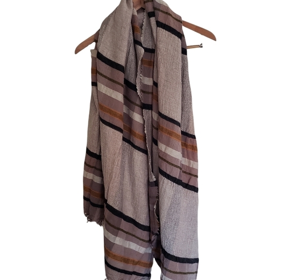 Echo Oversized Wrap Blanket Scarf Lightweight Rayon Wool Neutral Browns Fringe - Picture 12 of 12